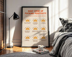 Poster titled 'Daily Dose of Fucking Positivity' in a bedroom setting with a lamp and bed.