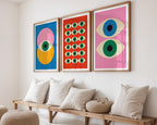 Bauhaus Geometric Eyes Prints Set x3: Mid-Century Modern Wall Art