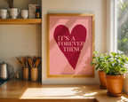 Framed heart poster with 'It's a Forever Thing' text in a kitchen setting.