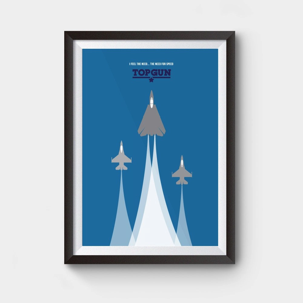 Framed 'Top Gun' poster with fighter jets on a blue background