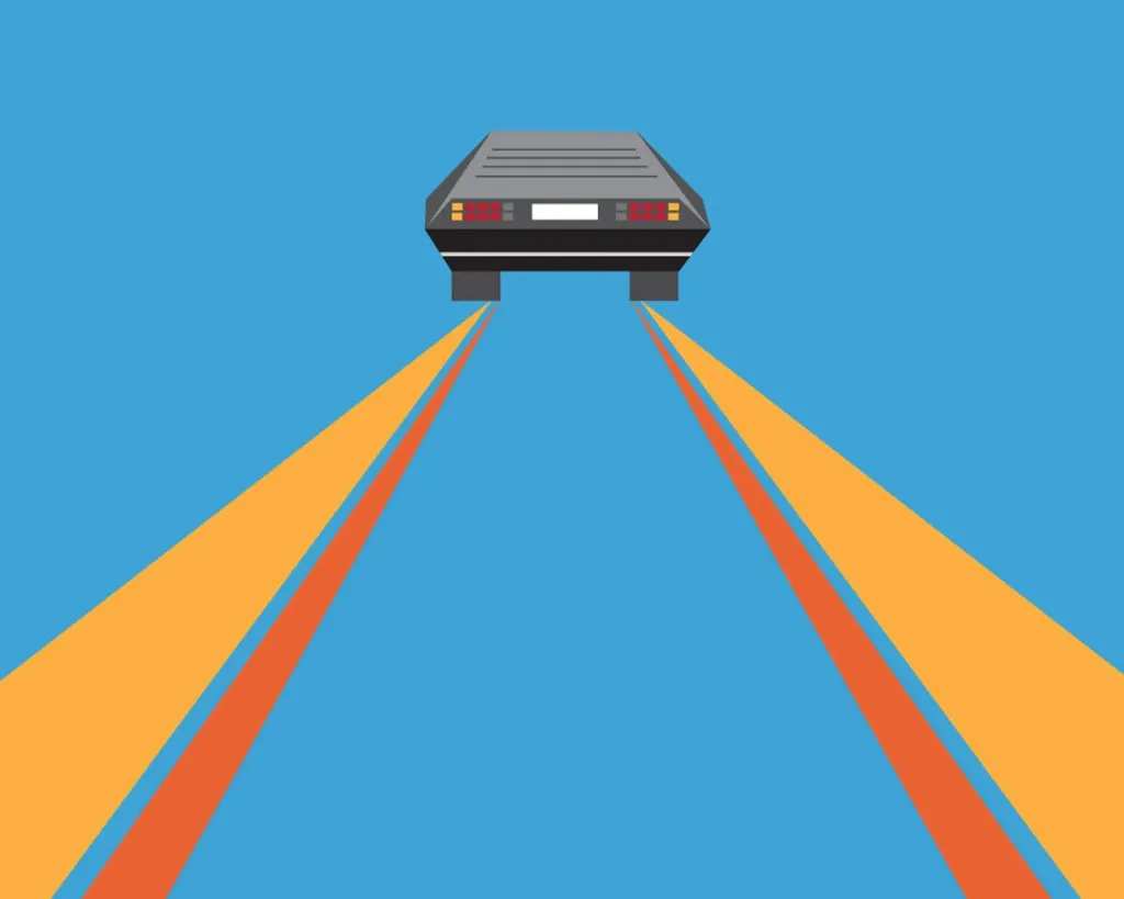 Illustration of a car with headlights on a blue background