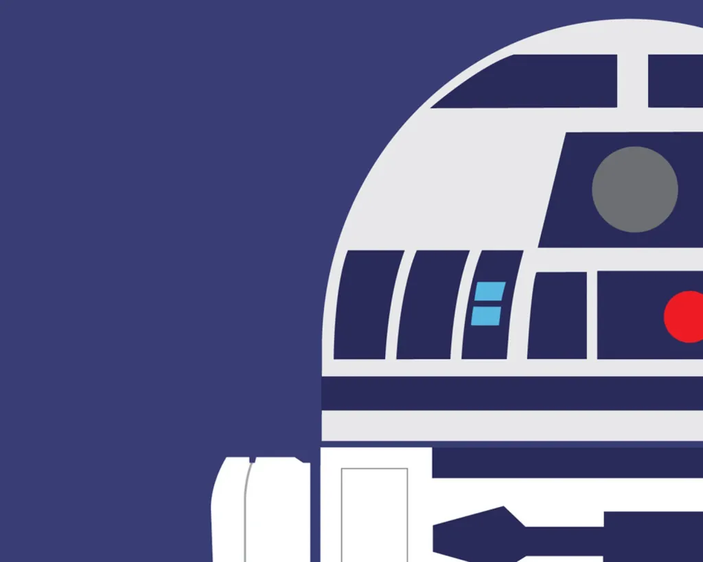 Illustration of a robot resembling R2-D2 from Star Wars on a blue background