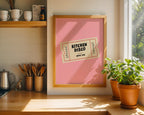 Framed poster with 'Kitchen Disco' design in a kitchen setting