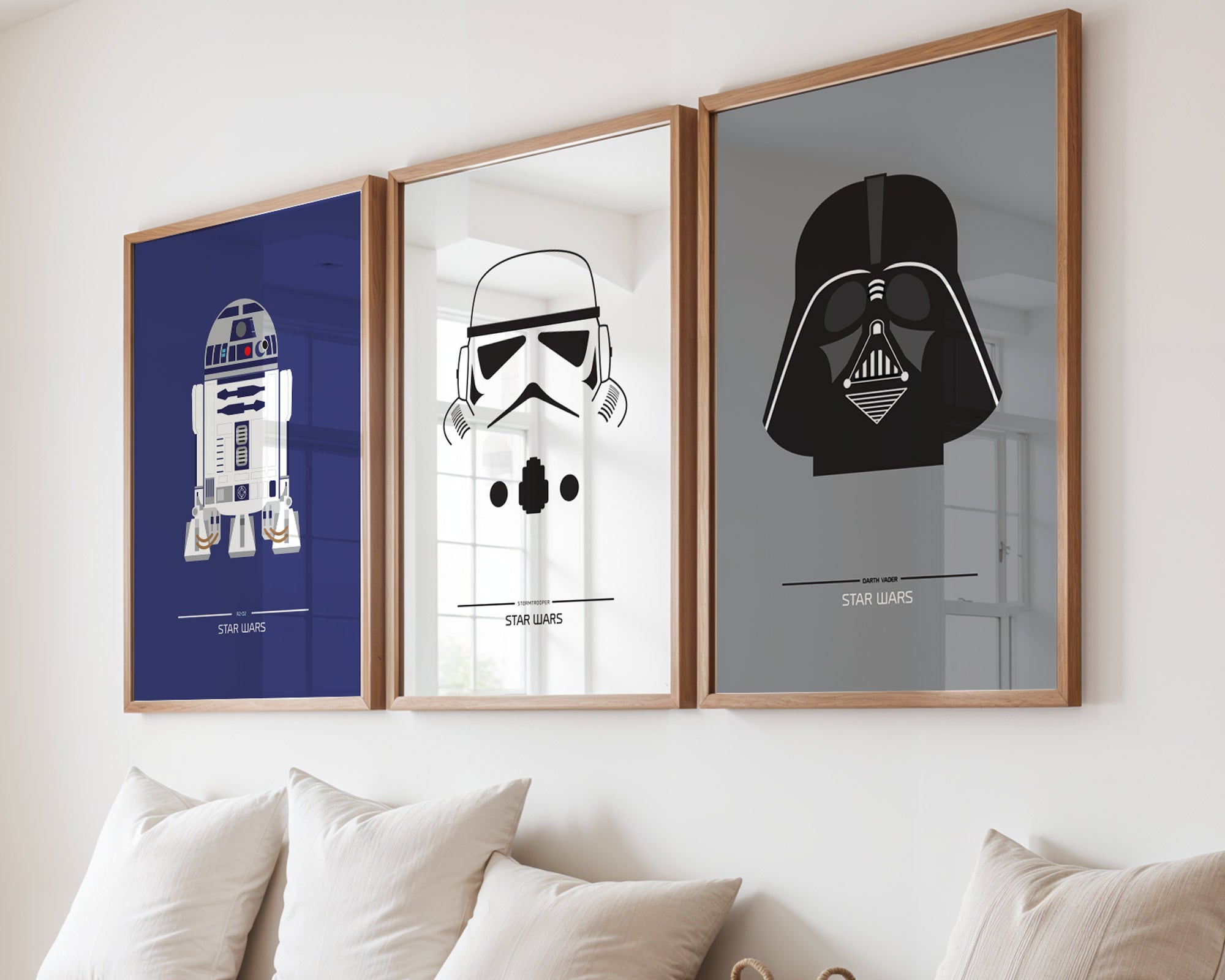 Star Wars movie posters. Three posters including Darth Vader, r2d2 and stormtrooper